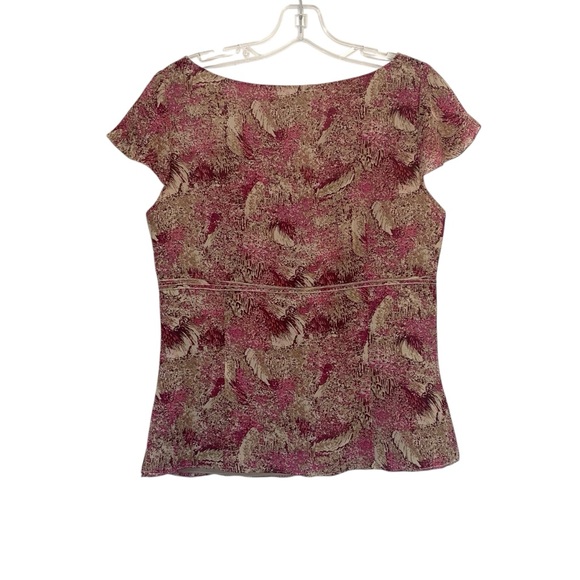 Ann Taylor Silk V-Neck Cap Sleeve Y2K Pink Ruffle Top Size 8 - Picture 2 of 9